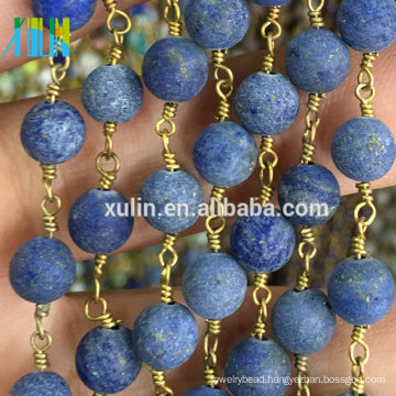 Wholesale Round Gemstone Metal Wire Rosary Beads Chain